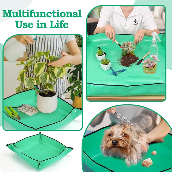 2Pcs Repotting Mat for Indoor Plants, 39''Large Potting Mat and 26''Small Planting Mat with Plant Accessories Foldable Waterproof Plant Gardening Mat, Portable Potting Tray for House Plants Succulents
