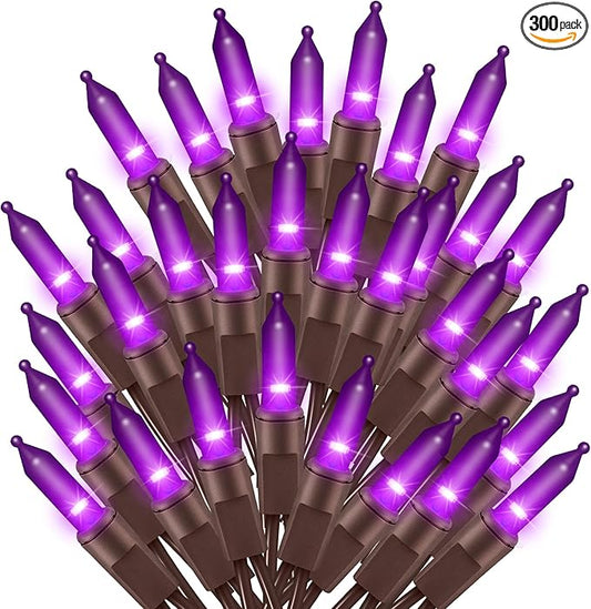 Ultra-Bright Connects End to End Purple Christmas Mini Lights 300L 63.8Ft(2Sets-Each 150L)UL Listed Incandescent Bulb String Light for Indoor Outdoor Halloween Home Garden Party Tree Decor