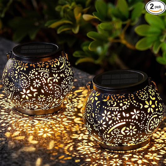LeiDrail Hanging Solar Lanterns 2 Pack Solar Lanterns Outdoor Waterproof Garden Metal Decorative Light for Yard Patio Tree Tabletop Landscape
