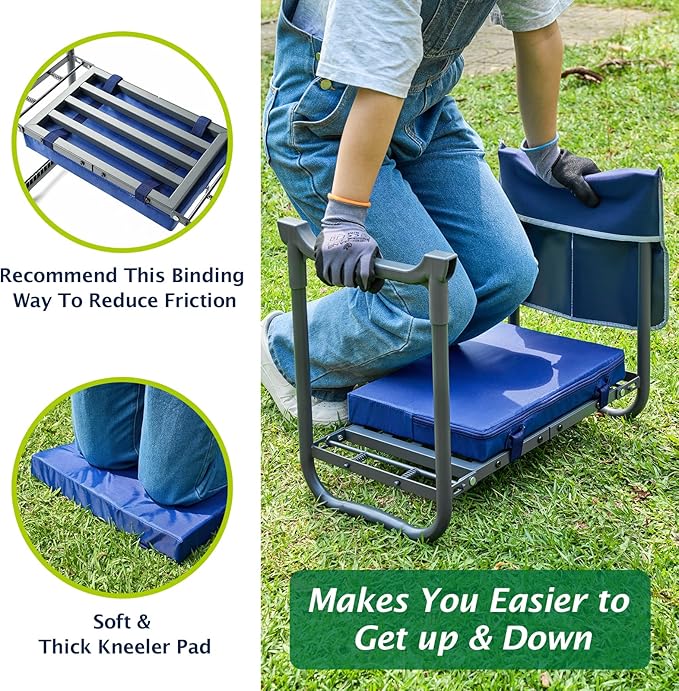 ikkle 838LB+ Capacity Garden Kneeler and Seat - Ultra Heavy Duty Stool Bench with Thick Soft Pad, Gift for Gardeners