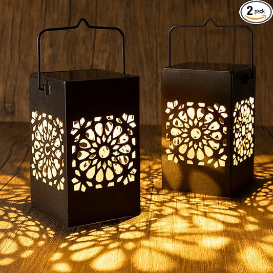 2PACK Solar Lanterns Hanging IP65 Waterproof Solar Lights Outdoor Garden Light Decorative Landscape Lighting for Garden Patio Courtyard Lawn for Yard Tree Fence