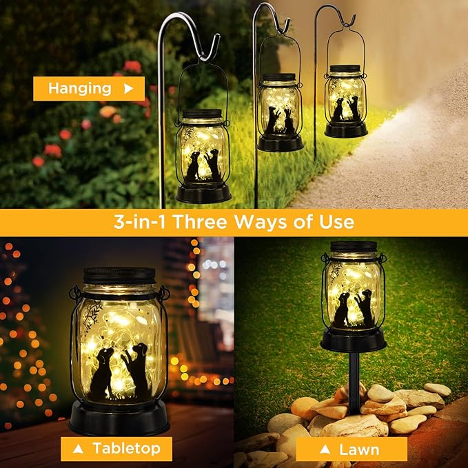 Kyoryuger Dog Solar Lanterns 3in1 Dog Lights Garden Decor Gifts for Women Mom Grandma Unique Teen Girl Gifts Christmas Gifts for Dog Lovers Decorative Pet Memory Lanterns for Yard Lawn Patio Landscape