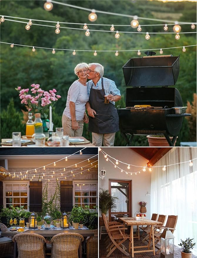 Brightown 60 Feet LED Outdoor String Lights with Shatterproof G40 Edison Bulbs, Connectable and Weatherproof Strand, Commercial Grade Patio Lights for Backyard Garden Patio Decorative, White