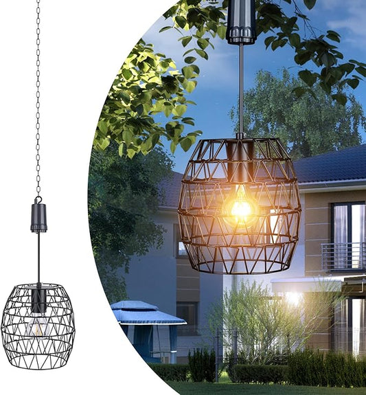 pearlstar Battery Operated Outdoor Hanging Light — Outdoor Indoor Pendant Chandelier Waterproof Porch Gazebo Patio Pendant Lantern Chandelier Lighting