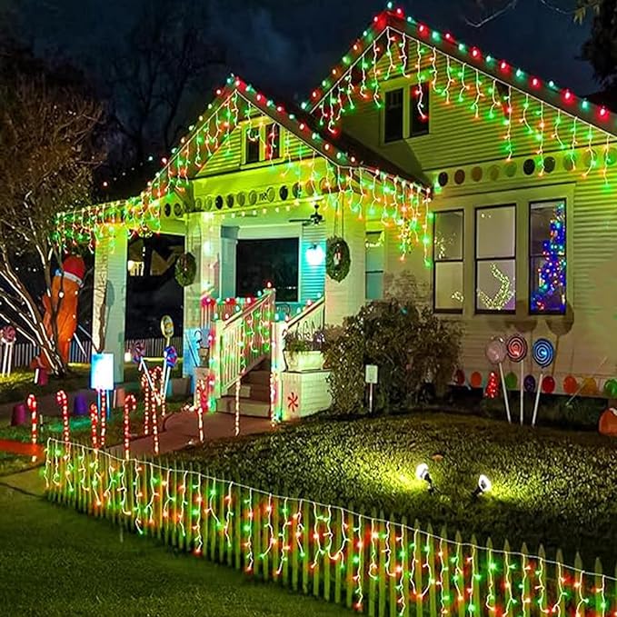 Upgraded Solar Christmas Lights,304 LED Outdoor Christmas Decorations 8 Modes Waterproof Solar Powered String Lights for Patio Yard Garden Wedding Party House Xmas Tree Roof Decorations(Red and Green)