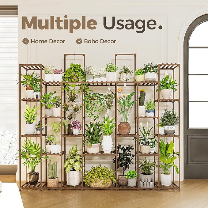 Bamworld Plant Stand Indoor 30 Pots Large Plant Shelf Wide Tall Outdoor Plant Holder Wood for Multiple Plants Plant Rack for Living Room Garden Balcony Flower