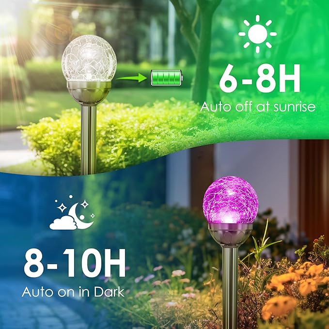 SOLPEX Solar Garden Lights Outdoor, 3 Pack Multi-Color Changing&White 2 Modes Solar Powered Glass Ball Garden Lights Waterproof for Patio Decoration