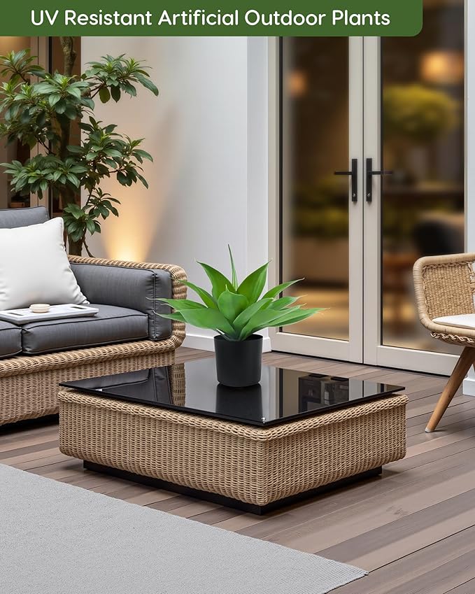 Velener Fake Agave with Black Pot, Artificial Plant Outdoor Agave - Fake Plants for Indoor and Outdoor Decor(16 Inch)