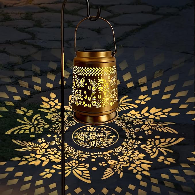 KY&BOSAM Solar Lanterns Outdoor Waterproof Hummingbird & Butterfly Lantern Garden Decor Birthday Gifts for Women Mom Metal Solar Lights Outdoor Lantern Hanging Outside for Yard Backyard Pathway Patio