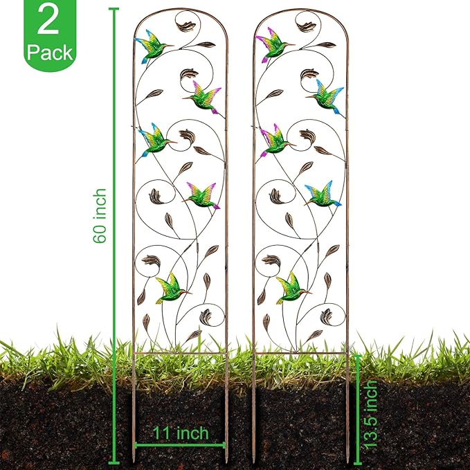 Set of 2 Hummingbird Metal Garden Trellis for Climbing Plants, Decorative Vegetables Flowers Vine Trellis for Outdoor Patio 60'' H x 11'' W