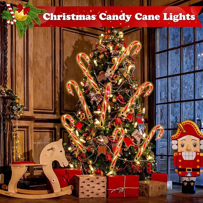 12 Pack Christmas Candy Cane Lights Outdoor Solar Pathway Lights Christmas Decorations Waterproof Driveway Walkway Markers Yard Garden Home Xmas Decor, 2-in-1 Rechargeable Solar Power