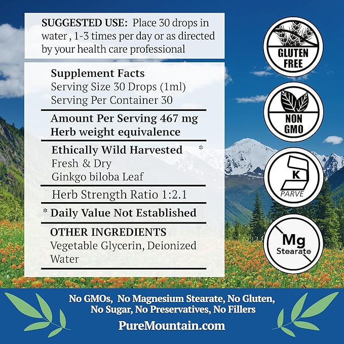 Pure Mountain Botanicals Gingko Biloba Liquid