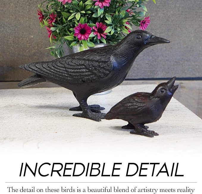 NACH Cast Iron Baby Crow Statue, Raven Garden Statues, Crow Garden Sculpture, Bird Figurines Home Decor, Crow Decor, Raven Decor, Black Bird Statue, 5.4 x 2.2 x 3.2 inches, JS-90-7116