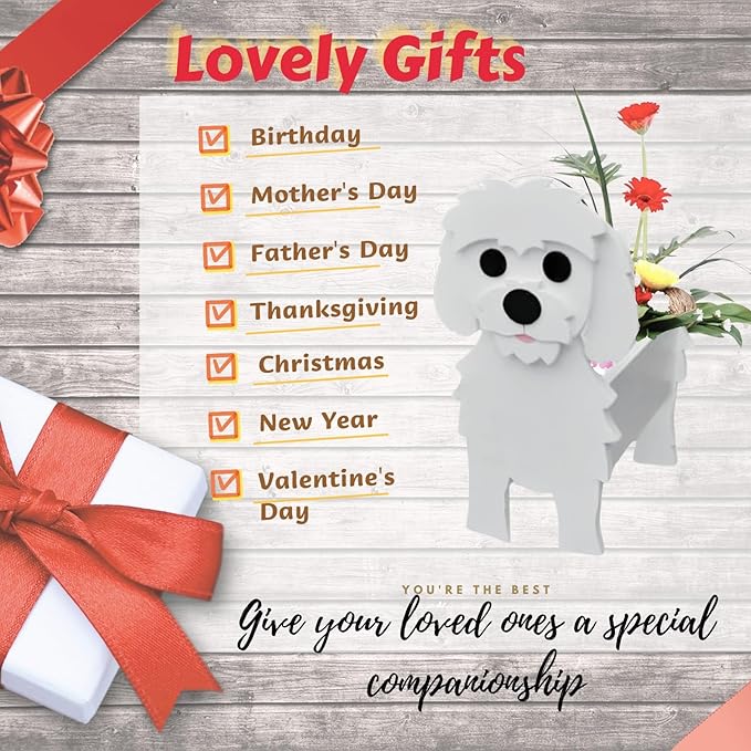 Maltese Dog Planter Plant Pots,Cute Garden Dog Flower Planter,Dog Planters Birthday Gifts for Women,Office,Indoor/Outdoor Decor（9.45 * 7.36 * 13.39in）