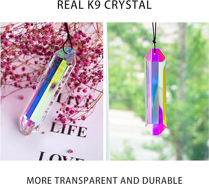 HDCRYSTALGIFTS 2PCS 5" Large Crystal Sun Catcher Prisms for Windows Indoor, AB Colored Hexagone Hanging Crystals Suncatchers, Rainbow Maker for Christmas,Patio,Chandelier,Garden Ornaments