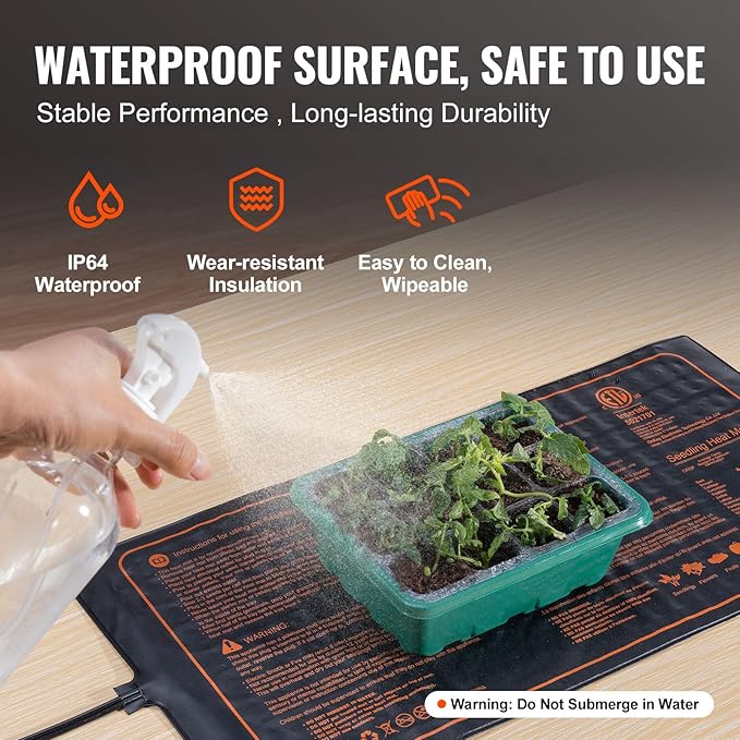 VEVOR 10"x 20.75" Seedling Heat Mat 1 Pack, MET-Certified, Waterproof, for Indoor Germination, Gardening, Hydroponics, Greenhouse Use