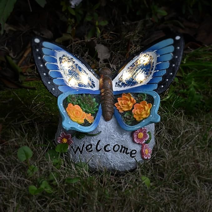 Yiosax-Garden Statue Butterfly Decor-Solar Outdoor Butterfly Light-Butterfly Figurine Decoration for Patio,Balcony,Yard,Lawn Ornament Garden Gift Women Mom
