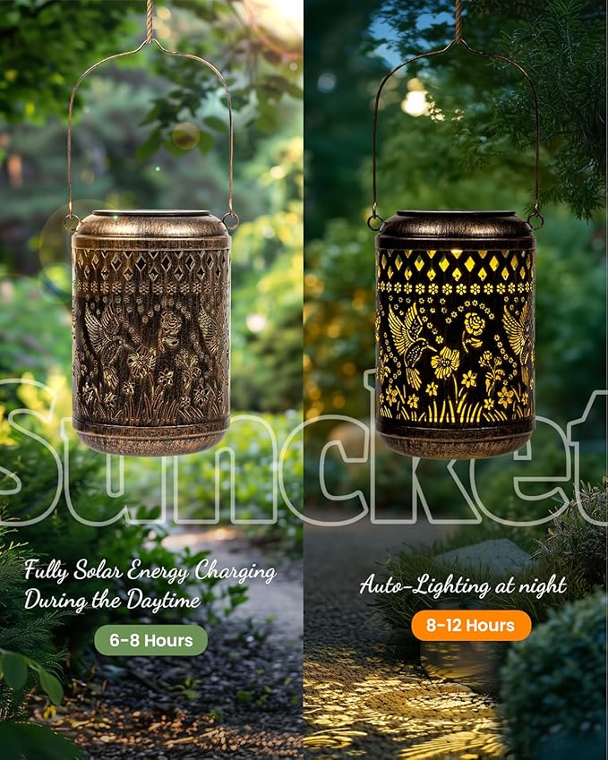 Solar Lanterns Outdoor Hanging Waterproof,Hummingbird Garden Decor Gifts for Women Mom, Solar Lights Metal Fall Decoration Outside for Yard, Patio,Garden,Backyard,Porch
