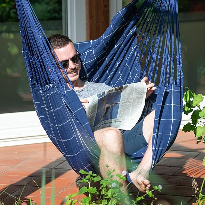 LA SIESTA® - XL King Domingo Hammock Swing Chair & CasaMount - Weather & Tear Resistant Hanging Chair - Outdoor Indoor Hammock Chair w/Suspension Kit for Walls Ceilings Square Beams - Marine