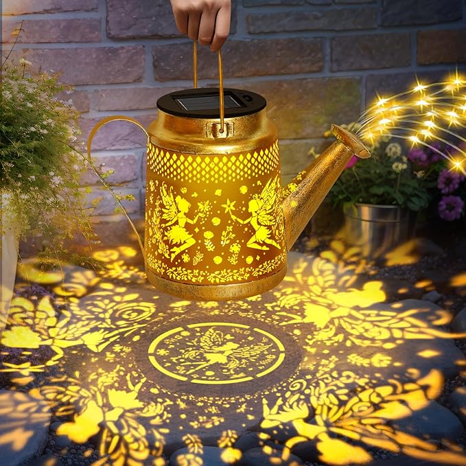 Solar Watering Can Lights Outdoor Garden Decor, Large Fairy Hanging Lantern with Shepherd Hook, Waterproof Garden Lights for Outdoor Landscape Pathway Yard, Garden Gift for Mom Grandma