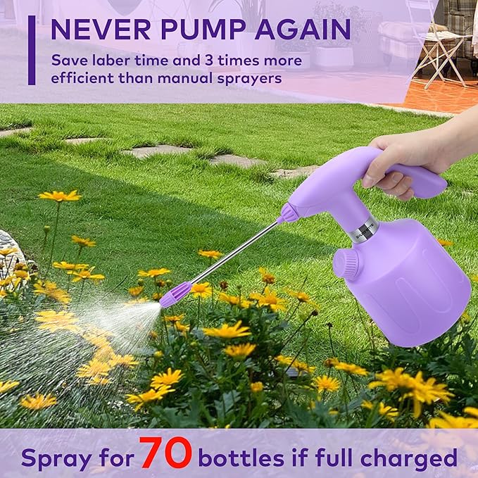 Electric Spray Bottle Automatic Plant Mister 1.8L Rechargeable Battery Powered Sprayer Continuous Spray Bottle Pump Sprayer Indoor Watering Can Garden Mister Bottle for Plants Purple