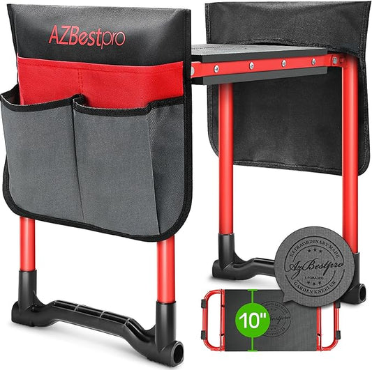Garden Kneeler and Seat Heavy Duty,Upgraded Foldable Gardening Stool Widened to 10" Stable Wear-Resistant Prevent Knee and Back Pain, Bench High-End 2 Large Tool Bags Gift for Women