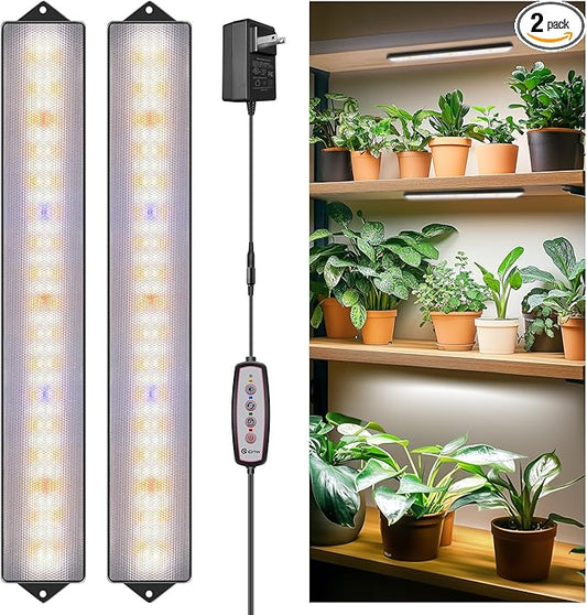 Wolezek Grow Lights for Indoor Plants, 210 LEDs Full Spectrum Plant Grow Light Strips with Upgared 4/8/12/16H Auto Timer, 13.8 Inches Bright Grow Lamp Bar for Plant Shelves and Cabinet, 2 Pack