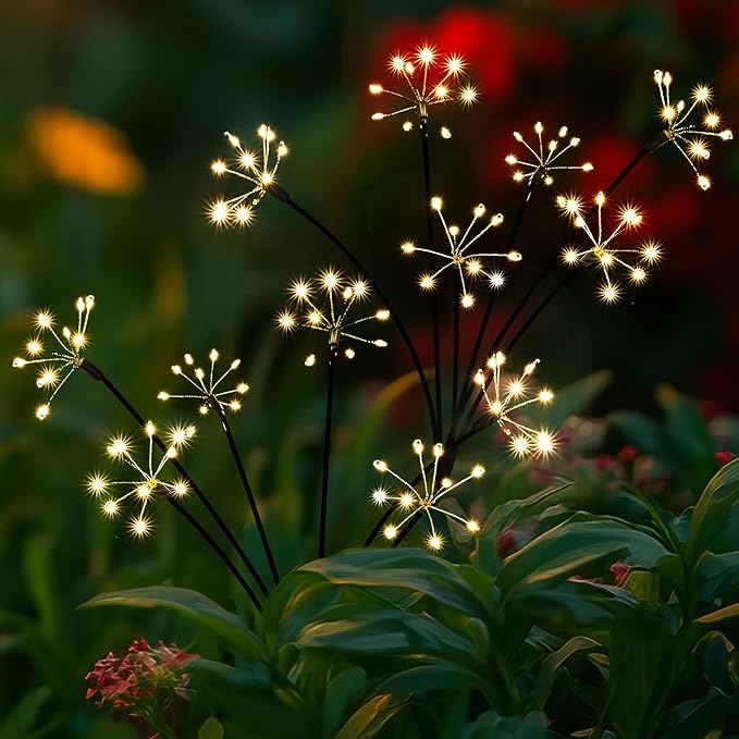Solar Garden Decor Lights Outdoor, Solar Powered Lights Waterproof for Yard Patio Porch Flowerbed, Fairy Gardening Supplies Gifts Firwork (2 Pack)