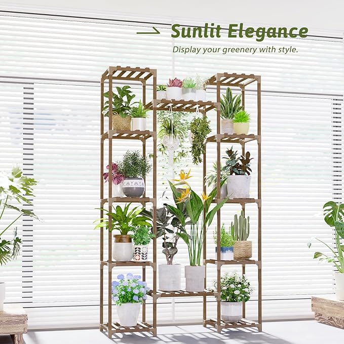 Plant Stand Indoor Outdoor 62.2“ Tall Large Plant Shelf Corner Tiered Plant Stands for Multiple Plants for Living Room Wood Hanging Plant Holder for Garden Balcony Patio Decor