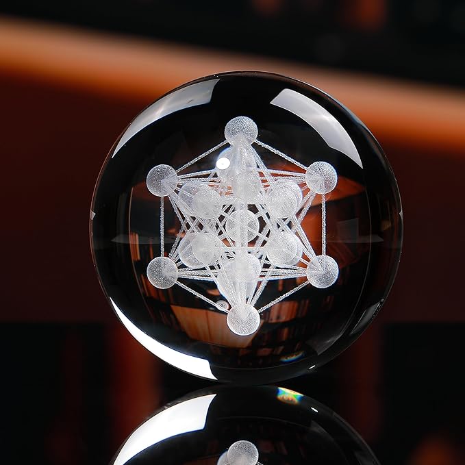 Qianwei 3D Metatron's Cube Crystal Ball with LED Colorful Lighting Touch Base - Flower of Life Night Light - Grid Sacred Geometry Sphere for Meditation Decor Spiritual Decor