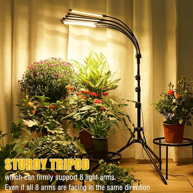 Grow Lights for Indoor Plants, 8 in 1 Full Spectrum Grow Light for Indoor Growing with Tripod Stand, Auto On/Off Timing 4/8/12H, Plant Light for Indoor Plants with 400 LEDs. (Full Spectrum)