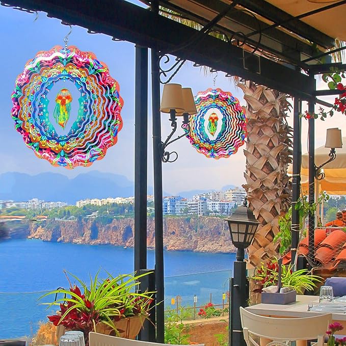 Jellyfish Wind Spinners Hanging Metal Wind Spinner for Outdoor & Indoor Decorations, Outdoor Decoration Wind Sculptures Art Decoration The for Family and friends12 inch