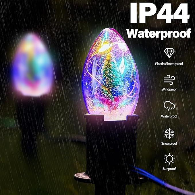 Upgraded 45FT C9 Christmas Pathway Lights Outdoor, 40 C9 LED Bulbs with Stakes, Extendable Waterproof Christmas Lights for Walkway Driveway House Garden Decorations - Multicolor