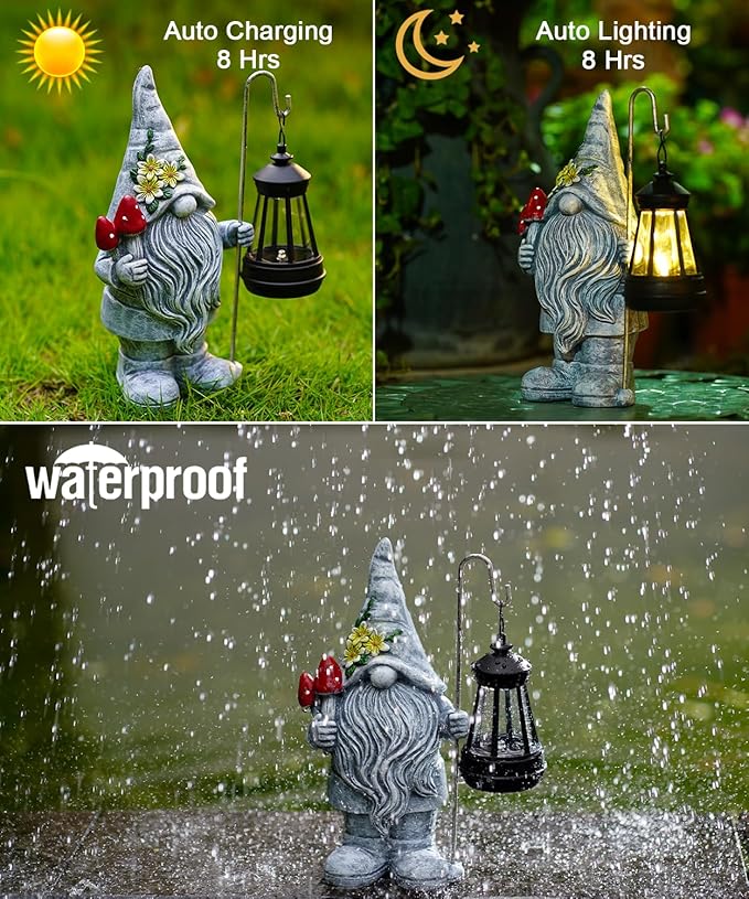 Nacome Solar Gnome Garden Statue for Decor: Outdoor Sculpture with Lantern for Outside Ornament Yard Art Lawn Porch Patio Balcony - Birthday Gifts for Women Mom