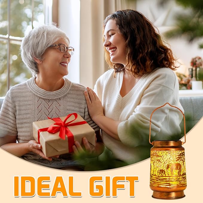 Solar Lanterns Outdoor Garden Decor, Gifts for Women, Mom, Grandma, Birthday, Thanksgiving, Decorative Waterproof Hanging Metal LED Light for Yard, Patio, Lawn, Landscape, Backyard (Elephant)