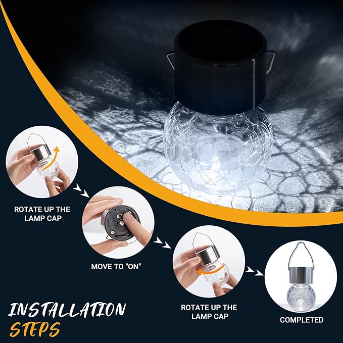 GIGALUMI 8 Pack Solar Hanging Lights, Christmas Decoration Lights with Multi-Color Changing Cracked Glass Hanging Ball Solar Outdoor Lights Waterproof Solar Lanterns for Garden, Yard, Patio, Lawn