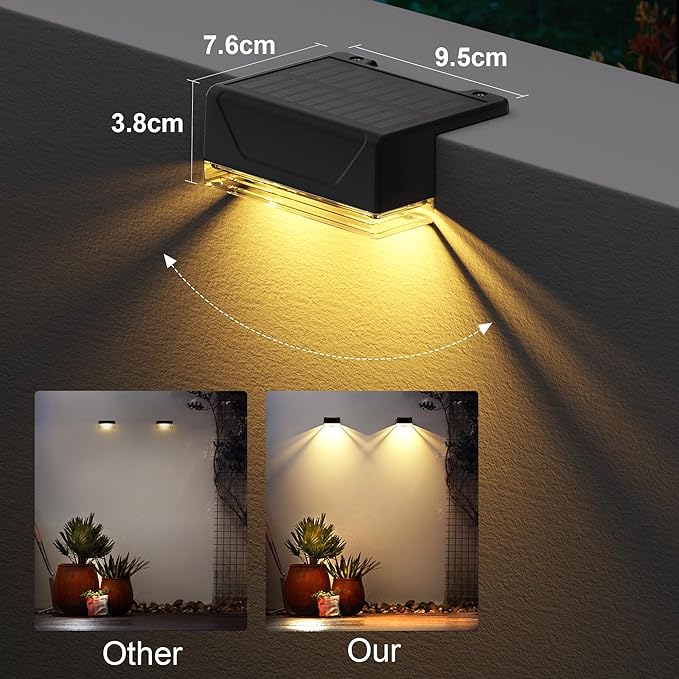Ellasay Solar Fence Lights Outdoor: IP65 Waterproof RGB Solar Powered with 8 Lighting Modes - Wall Decor for Garden Patio Backyard Balcony Porch 2 Pack