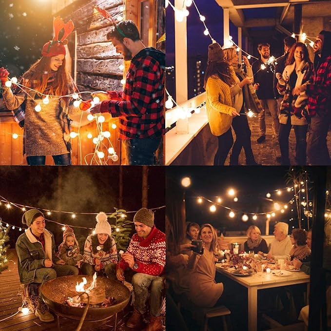 25Ft LED String Lights Outdoor, G40 Globe Patio Lights with 27 Shatterproof LED Bulbs, Waterproof Dimmable Hanging Light for Patio Wedding Bistro Party Yard Decor, E12 Socket Base, White Wire