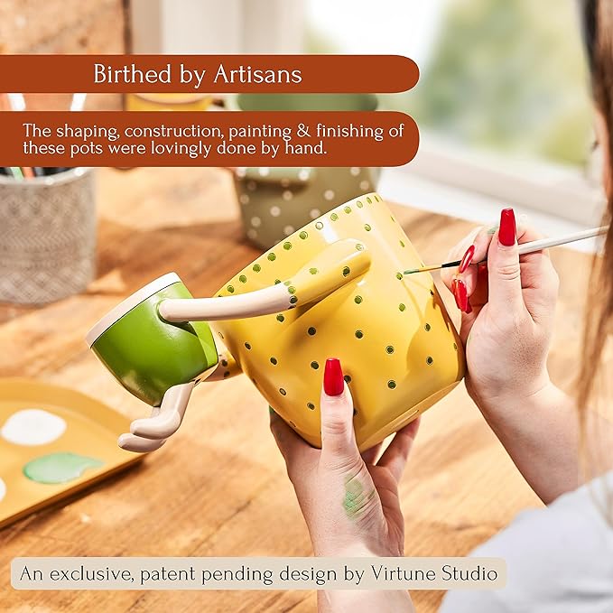 VIRTUNE Adorable Plant Pots. 5" Flower Pot & 2" Small Pot with Drainage. Gifts for Plant Lovers, Indoor Planters, Small Plant Pots, Cute Pots (Mustard)