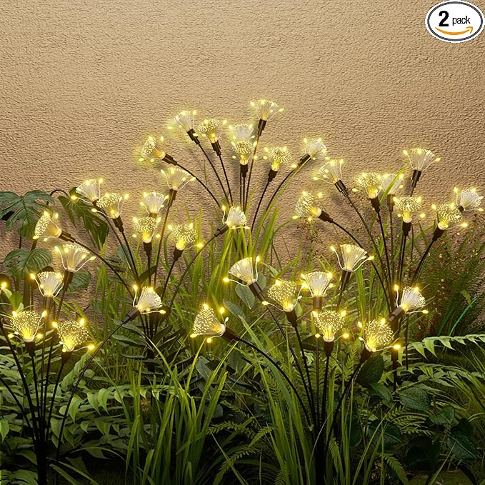 Flumy Solar Garden Lights, 64 LED Firefly Lights for Christmas Decorations, Waterproof Solar Outdoor Lights, Pathway Patio Outdoor Decor, Solar Swaying Lights, Swaying in The Wind(2 Pack)