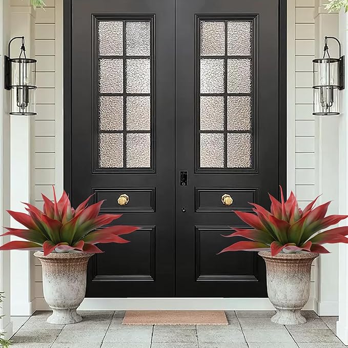 Artificial Agave Plants,Large UV Resistant Fake Agave Planters for Indoor and Outdoor Decorating Tropical Plant Succulents Greenery Indoor Decor (2Pack,22" Red)