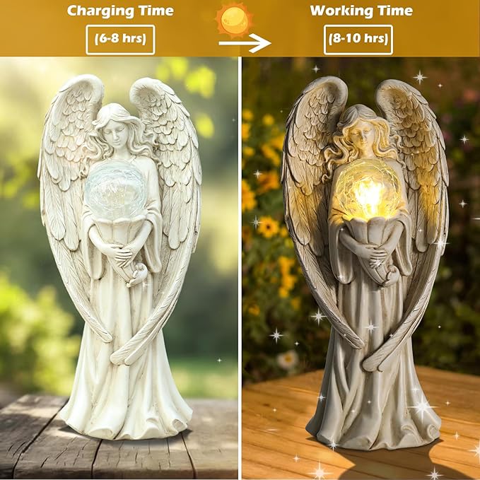 Angel Statues for Garden-Garden Angels Outdoor Statue - Solar Angels Figurines Holding Glass Ball for Outdoor Decor or Housewarming Gift