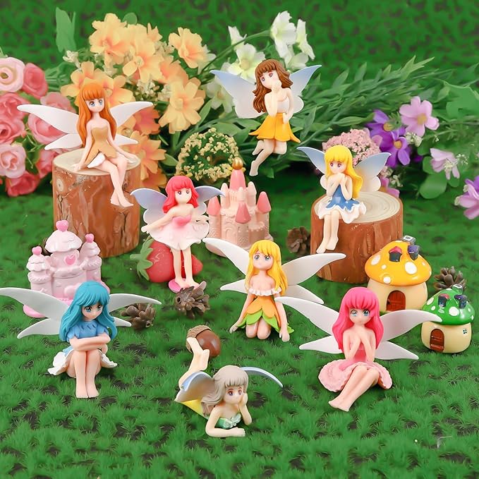 Miniature Fairy Garden Accessories, Fairy Figurine Set, Flower Pot,Garden Wands, Home Decoration, Birthday Cake Topper, 6 Pieces, Children's Outdoor Statues