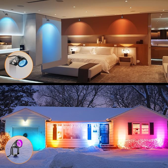 1500LM LED High Brightness Outdoor Landscape Lighting 15W RGBCW Color Changing Landscape Lights Remote Control Spot-Lights with Plug in IP66 Waterproof Flood Light for Garden - 4 Pack