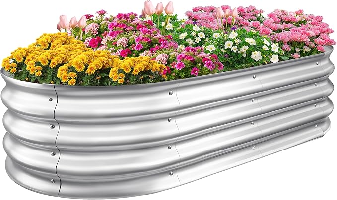 Sponvatt Raised Garden Bed - Outdoor Galvanized Raised Garden Bed Planter Boxes, Large Oval Metal for Gardening Planter Box Kit,Suitable for Vegetables,Herbs (Silver, 6x3x1 Ft)