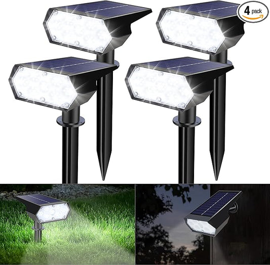 Solar Spot Light Outdoor, 49 LED Lights for Outside, 2 Modes Solar Powered Spotlights, Waterproof Pathway Light for Garden Yard Walkway Driveway Landscape Decorations (4 Pack-Cool White)