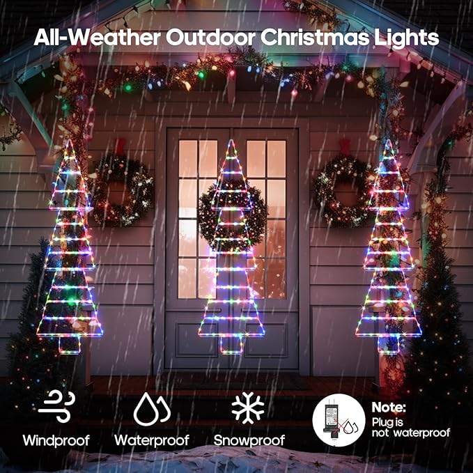 LED Christmas Lights Outdoor, 4.6ft Ladder Lights, Plug-in Christmas Tree Hanging Light, Waterproof 8 Light Modes Christmas Decoration for Indoor, Wall, Window, Garden - Multicolor