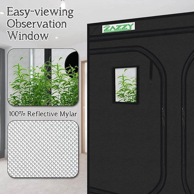 zazzy Growing Tent, 120"x120"x78" Grow Tent High Reflective Mylar with Observation Window and Removable Floor Tray for Hydroponics Indoor Plant Growing 10x10