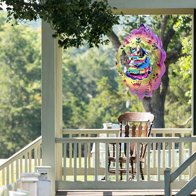 Cat Wind Spinners 3D Hanging Wind Spinner Cat Ornament Gifts for Women Mom Grandma,12inch Metal Wind Kinetic Sculpture for Outdoor&Indoor Decor, Yard Art, Garden Decoration