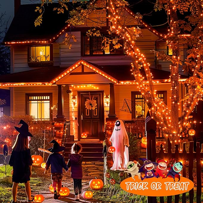JMEXSUSS 2 Pack Orange Solar Halloween Lights, Total 400 LED 151FT Solar String Lights Outdoor Waterproof, 8 Modes Halloween Lights for Outside Tree Patio Yard Garden Halloween Decorations